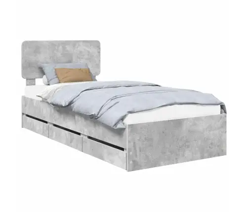 Gultas Rāmis Betona Pelēks 90 X 190 Cm Inženieru Koks Vidaxl