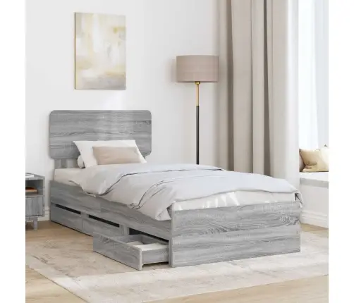 Gultas Rāmis Pelēks Sonoma 90 X 190 Cm Inženieru Koks Vidaxl