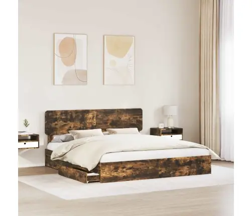 Laos Voodi Peaga Suitsetatud Tamm 180 X 200 Cm Tehispuit