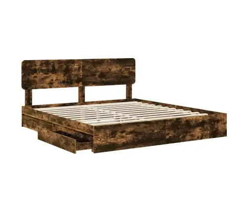 Laos Voodi Peaga Suitsetatud Tamm 180 X 200 Cm Tehispuit