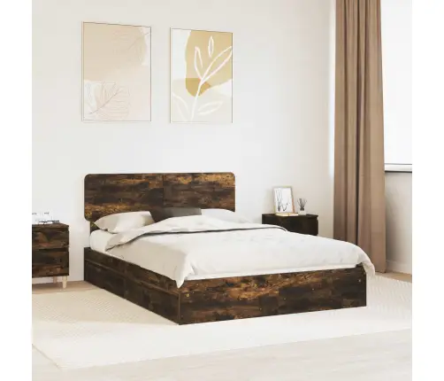 Glabāšanas Gulta Dūmaka Ozols 140 X 190 Cm Inženierijas Koks Vidaxl