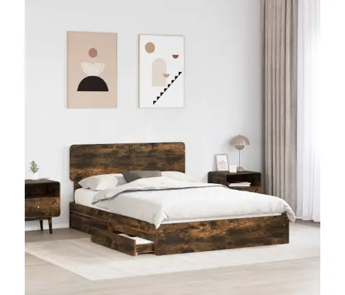 Glabāšanas Gulta Dūmaka Ozols 140 X 190 Cm Inženierijas Koks Vidaxl