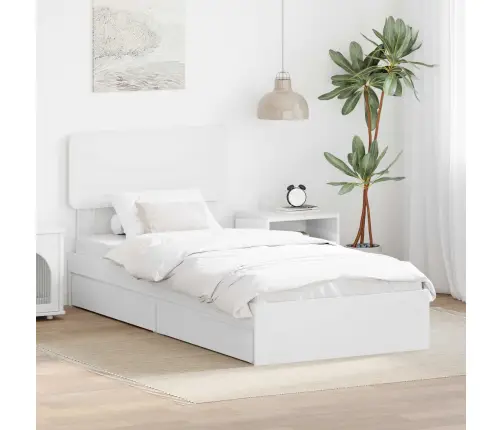 Laos Voodi Peaga Sahtliga Valge 75 X 190 Cm Tehispuit