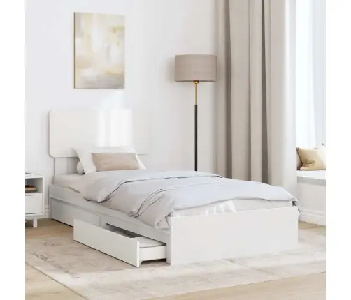 Laos Voodi Peaga Sahtliga Valge 75 X 190 Cm Tehispuit