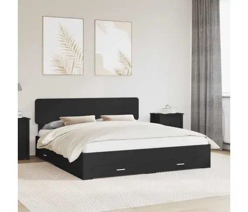 Gultas Rāmis Ar Atvilktni Melna 200 X 200 Cm Inženierijas Koks Vidaxl