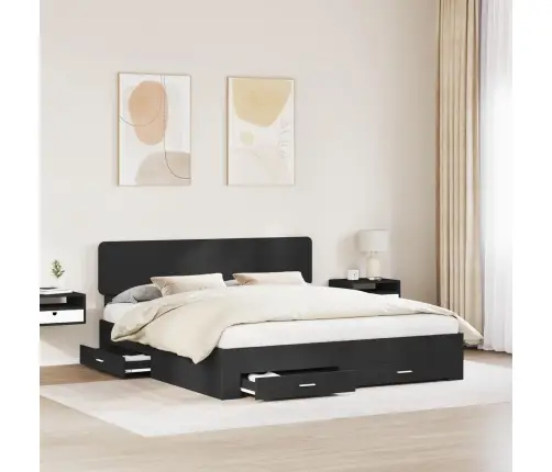 Gultas Rāmis Ar Atvilktni Melna 200 X 200 Cm Inženierijas Koks Vidaxl