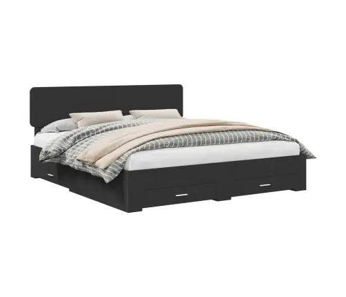 Gultas Rāmis Ar Atvilktni Melna 200 X 200 Cm Inženierijas Koks Vidaxl