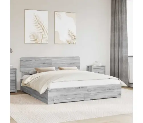 Gultas Rāmis Pelēks Sonoma 200 X 200 Cm Inženierijas Koks Vidaxl