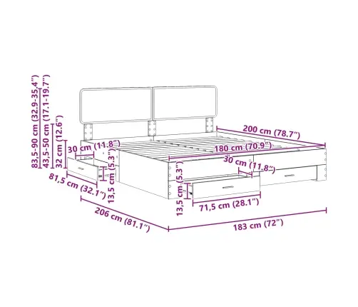 Gultas Rāmis Ar Atvilktni Balts 180 X 200 Cm Inženierijas Koks Vidaxl