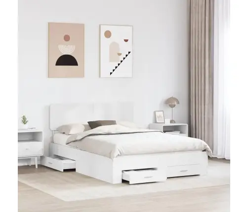 Gultas Rāmis Ar Atvilktni Balts 150 X 200 Cm Inženierijas Koks Vidaxl