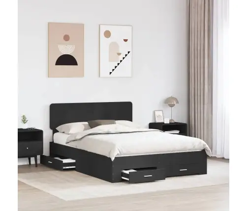 Voodi Raam Peaga Sahtliga Must 150 X 200 Cm Tehispuit