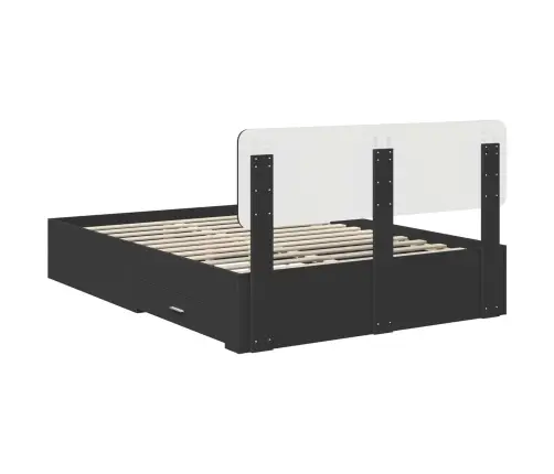 Voodi Raam Peaga Sahtliga Must 150 X 200 Cm Tehispuit