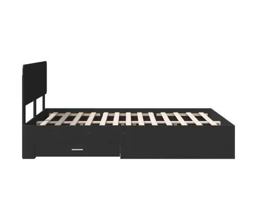 Voodi Raam Peaga Sahtliga Must 150 X 200 Cm Tehispuit