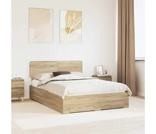 Gultas Rāmis Sonoma Ozols 140 X 190 Cm Inženierijas Koks Vidaxl