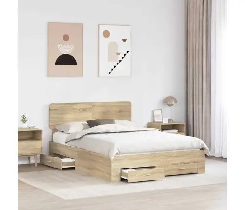 Gultas Rāmis Sonoma Ozols 140 X 190 Cm Inženierijas Koks Vidaxl