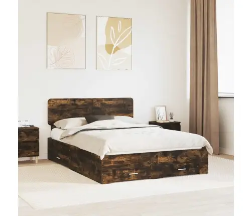 Voodi Raam Peaga Suitsetatud Tamm 140 X 190 Cm Tehispuit