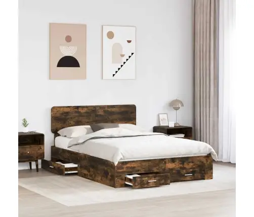 Voodi Raam Peaga Suitsetatud Tamm 140 X 190 Cm Tehispuit