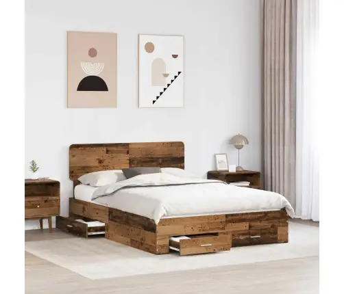 Gultas Rāmis Vecs Koks 140 X 190 Cm Inženierijas Koks Vidaxl