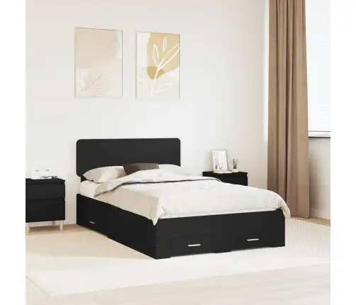 Voodi Raam Peaga Sahtliga Must 135 X 190 Cm Tehispuit