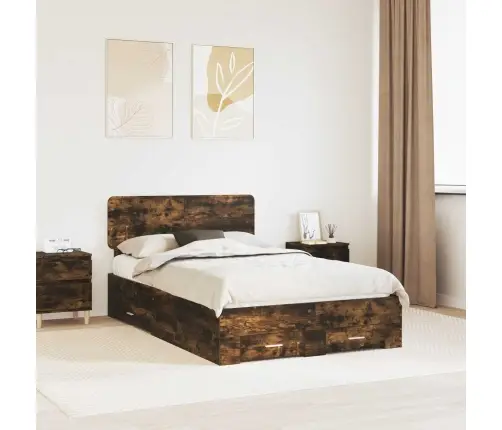 Gultas Rāmis Dūmaka Ozols 120 X 190 Cm Inženierijas Koks Vidaxl