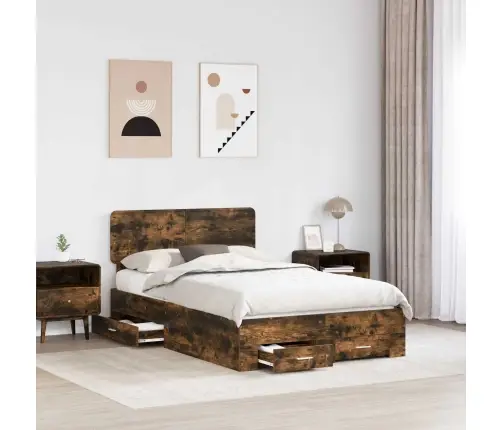 Gultas Rāmis Dūmaka Ozols 120 X 190 Cm Inženierijas Koks Vidaxl