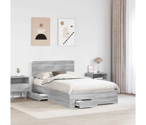 Gultas Rāmis Pelēks Sonoma 120 X 190 Cm Inženierijas Koks Vidaxl