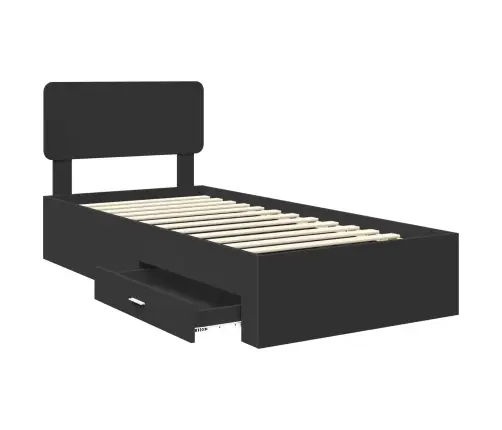 Voodi Raam Peaga Sahtliga Must 100 X 200 Cm Tehispuit