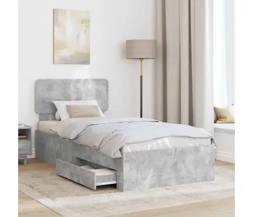 Voodi Raam Peaga Sahtliga Betoonhall 90 X 190 Cm Tehispuit