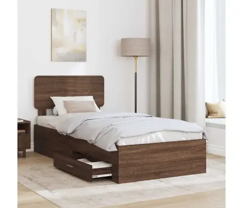 Gultas Rāmis Brūns Ozols 90 X 190 Cm Inženierijas Koks Vidaxl