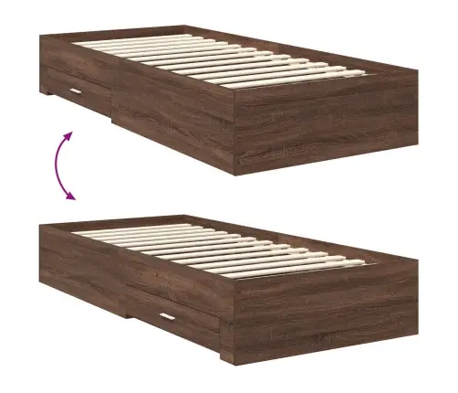 Gultas Rāmis Brūns Ozols 90 X 190 Cm Inženierijas Koks Vidaxl