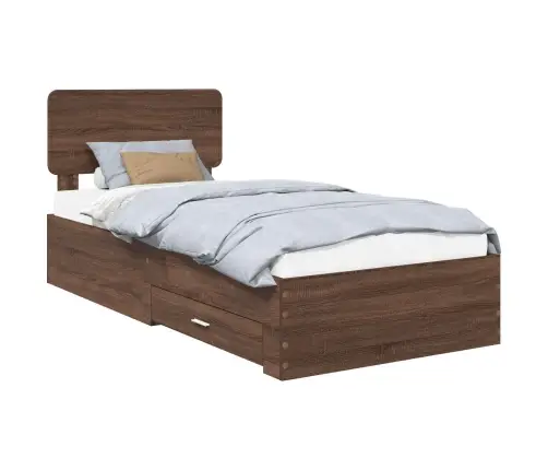 Gultas Rāmis Brūns Ozols 90 X 190 Cm Inženierijas Koks Vidaxl