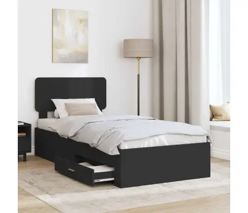 Gultas Rāmis Ar Atvilktni Melna 75 X 190 Cm Inženierijas Koks Vidaxl