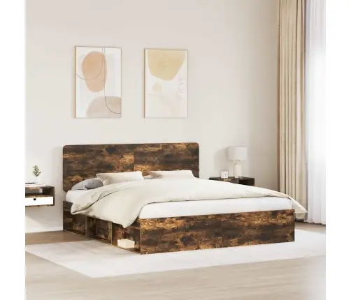 Voodi Raam Peaga Suitsetatud Tamm 200 X 200 Cm Tahke Mänd