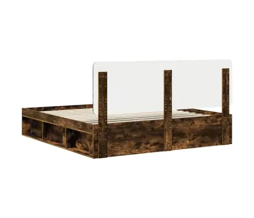 Voodi Raam Peaga Suitsetatud Tamm 200 X 200 Cm Tahke Mänd