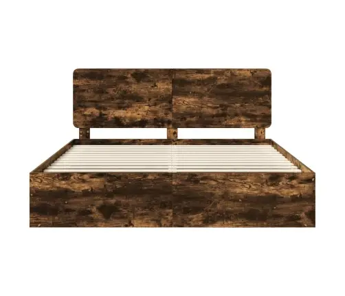 Voodi Raam Peaga Suitsetatud Tamm 200 X 200 Cm Tahke Mänd