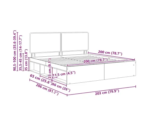 Voodi Raam Peaga Suitsetatud Tamm 200 X 200 Cm Tahke Mänd