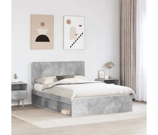 Gultas Rāmis Betons 160 X 200 Cm Ciets Priedes Koks Vidaxl