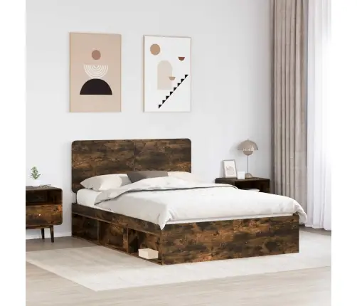 Gultas Rāmis Dūmaka Ozols 150 X 200 Cm Ciets Priedes Koks Vidaxl