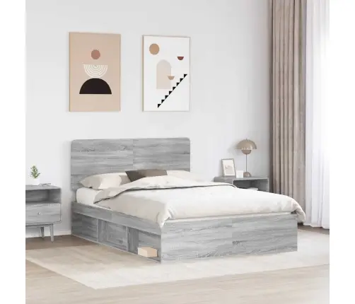 Gultas Rāmis Pelēks Sonoma 150 X 200 Cm Ciets Priedes Koks Vidaxl