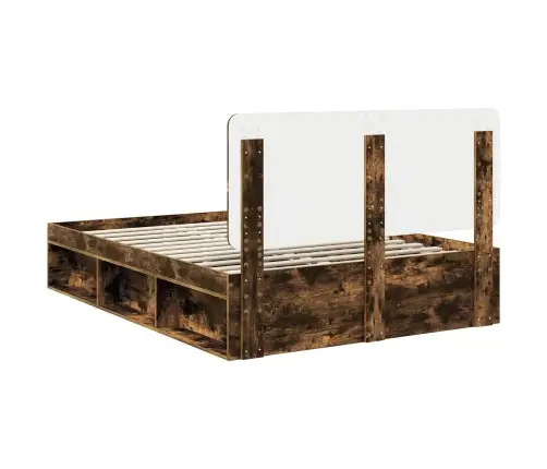 Gultas Rāmis Dūmaka Ozols 140 X 200 Cm Ciets Priedes Koks Vidaxl