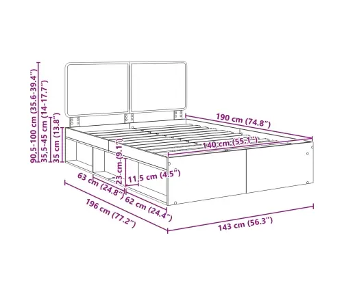 Gultas Rāmis Sonoma 140 X 190 Cm Ciets Priedes Koks Vidaxl