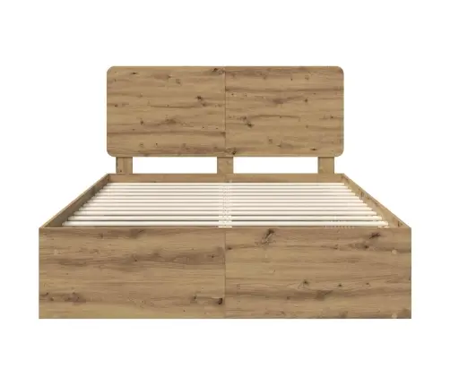 Gultas Rāmis Mākslīgā Ozola 140 X 190 Cm Ciets Priedes Koks Vidaxl