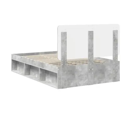 Gultas Rāmis Betona Pelēks 135 X 190 Cm Ciets Priedes Koks Vidaxl