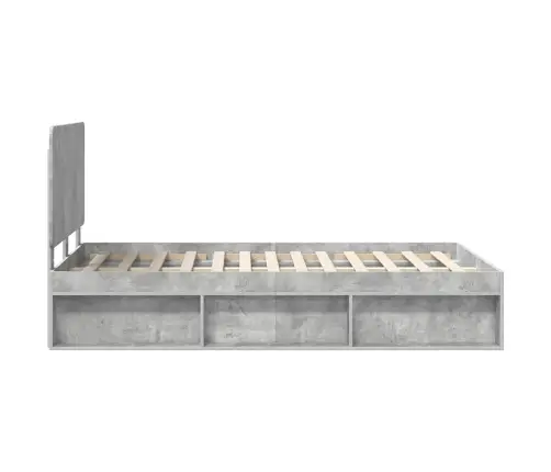 Gultas Rāmis Betona Pelēks 135 X 190 Cm Ciets Priedes Koks Vidaxl