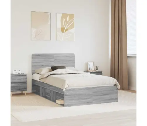 Gultas Rāmis Pelēks Sonoma 135 X 190 Cm Ciets Priedes Koks Vidaxl