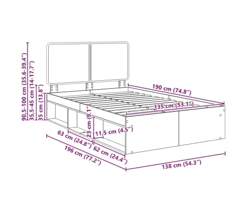 Gultas Rāmis Pelēks Sonoma 135 X 190 Cm Ciets Priedes Koks Vidaxl