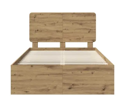 Gultas Rāmis Mākslīgā Ozola 120 X 190 Cm Ciets Priedes Koks Vidaxl