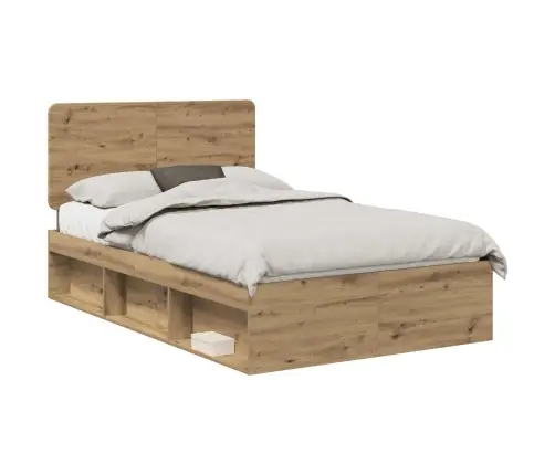 Gultas Rāmis Mākslīgā Ozola 120 X 190 Cm Ciets Priedes Koks Vidaxl