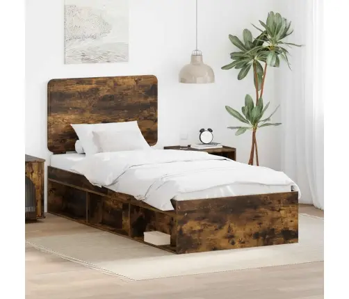 Voodi Raam Peaga Suitsetatud Tamm 100 X 200 Cm Tahke Mänd