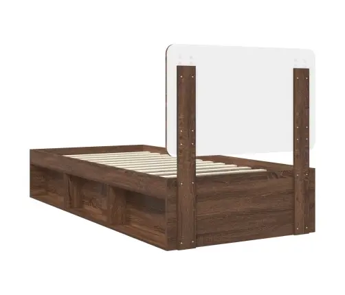 Gultas Rāmis Brūns Ozols 100 X 200 Cm Ciets Priedes Koks Vidaxl